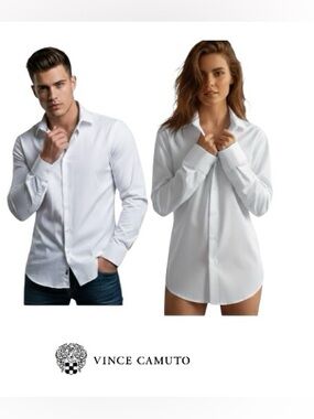 Vince Camuto New Crisp White Button Down Dress or Casual Shirt Stretch Cotton XL